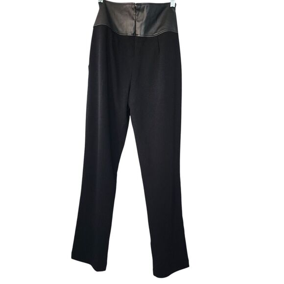 H Halston Women's Faux-Leather-Trim Chain-Belt Pants size XS NWT Black Straight - Picture 4 of 9